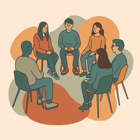 Group therapy — guided group sessions in a circle